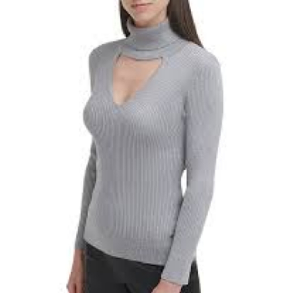 DKNY Gray Cutout Turtleneck Sweater